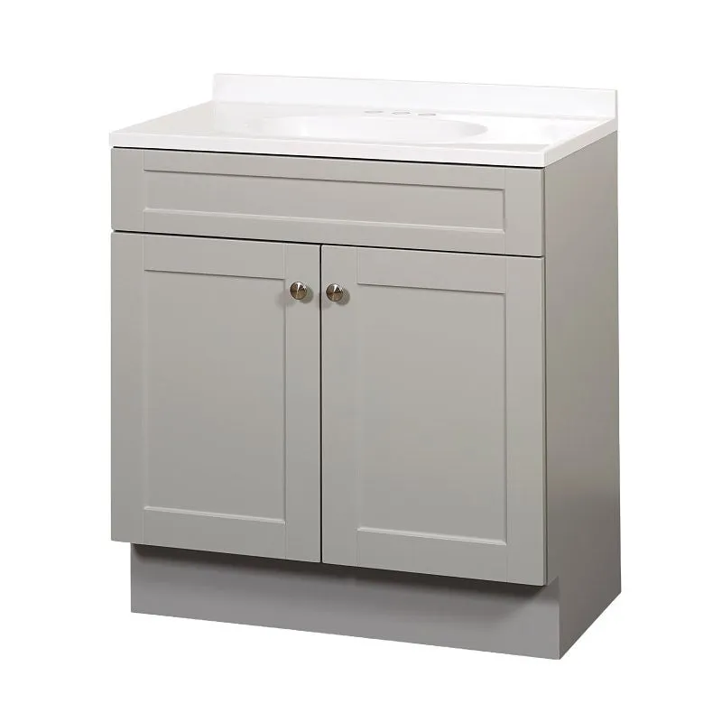 Zenna Home SBC30GY 2-Door Shaker Vanity with Top, 30 in W, 18 in D, 35 in H, Wood, Cool Gray, Cultured Marble Sink, 1 EA
