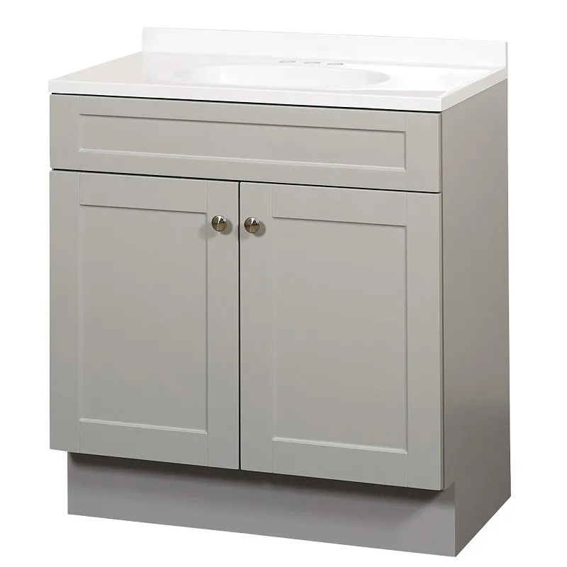 Zenna Home SBC36GY 2-Door Shaker Vanity with Top, 36 in W, 18 in D, 35 in H, Wood, Cool Gray, Cultured Marble Sink, 1 EA