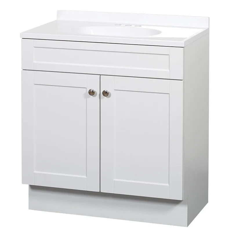 Zenna Home SBC36WW 2-Door Shaker Vanity with Top, 36 in W, 18 in D, 35 in H, Wood, White, Cultured Marble Sink, 1 EA