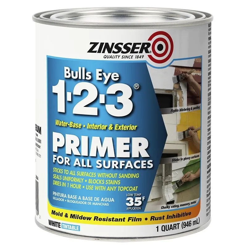 Zinsser 02004 Primer, 450 sq-ft/gal Coverage Area, White, 1 qt