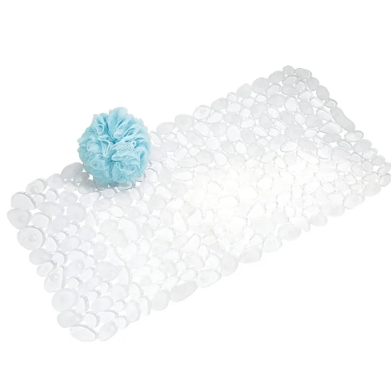 iDESIGN 80010 Pebble Bath Mat, 26-1/2 in L, 13-3/4 in W, PVC, Clear